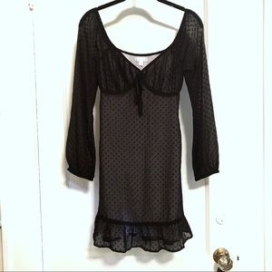 Black Semi-Sheer Clip Dot Babydoll Dress by Leith